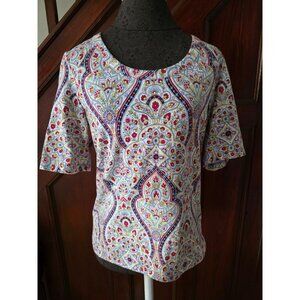 Talbots Womens Short Sleeve Colorful Paisley Print Tee M Rainbow